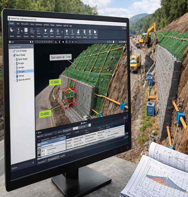Coordinación BIM en estabilización de taludes: integración de Civil 3D, Revit y Navisworks