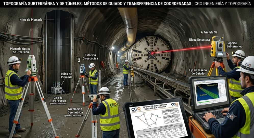 Topografía Subterránea y de Túneles: Métodos de guiado y transferencia de coordenadas al interior de la tierra