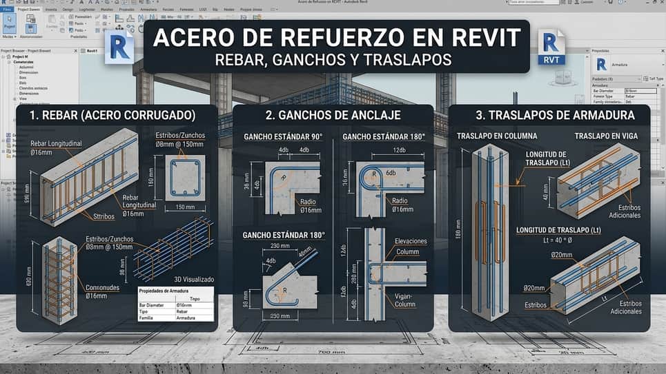 Acero de Refuerzo en Revit: Rebar, Ganchos y Traslapos