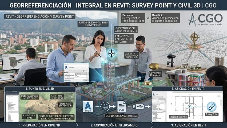 Georreferenciación en Revit: Survey Point y Civil 3D | CGO
